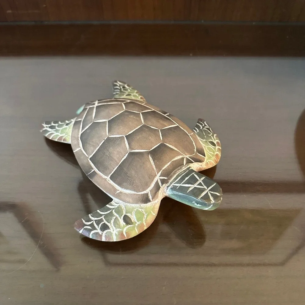 Carved Wood Sea Turtle Wall Decor Tropical Coastal‎ Figurine Indonesia 7'' Beach